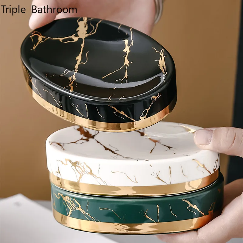 Home Center Bathroom Accessories - Marble Stripes Ceramics Bathroom Soap Dish
