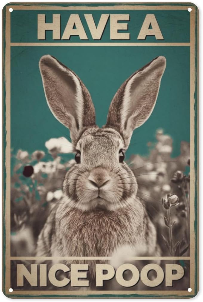 Home Goods Bathroom Decor - Bunny Toilet Tin Sign 8X12IN Humorous