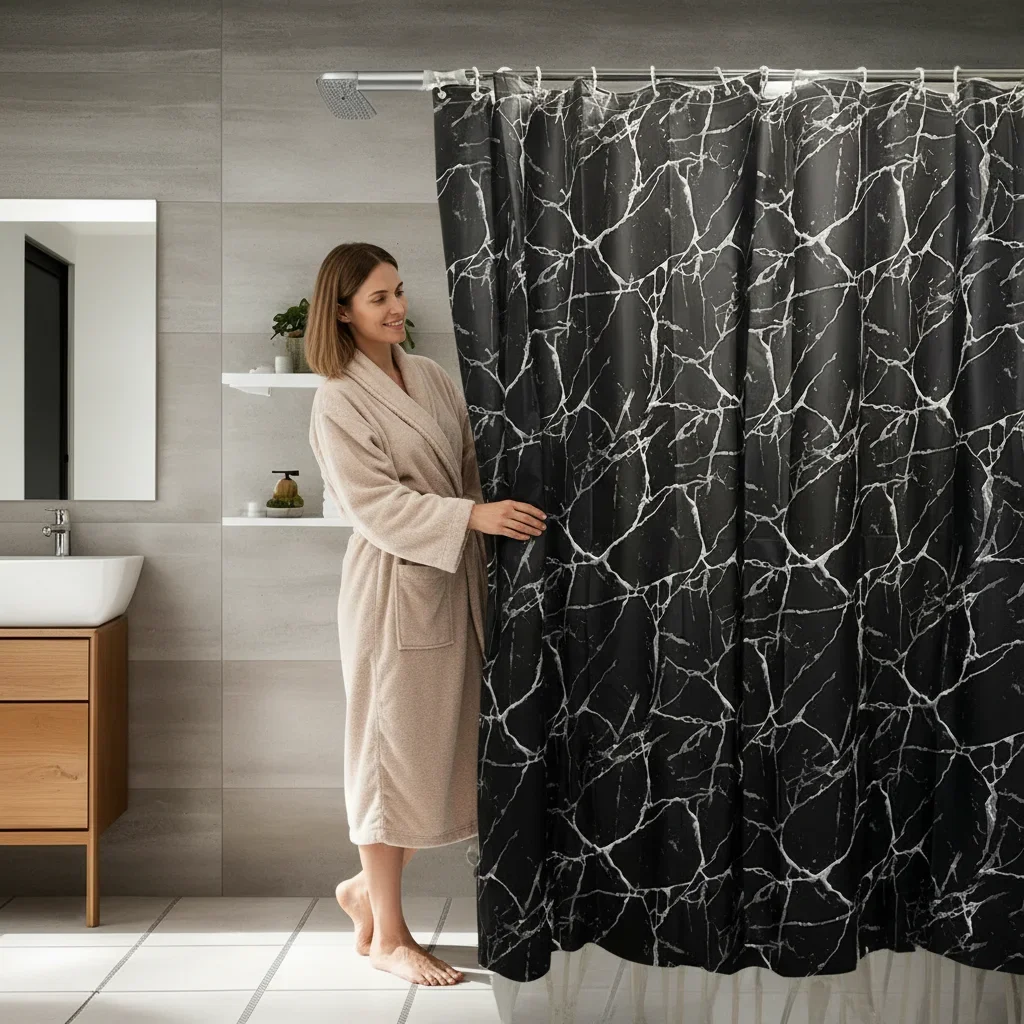 Shower Curtain Liner - Stylish Black Marble Shower Curtain Plastic