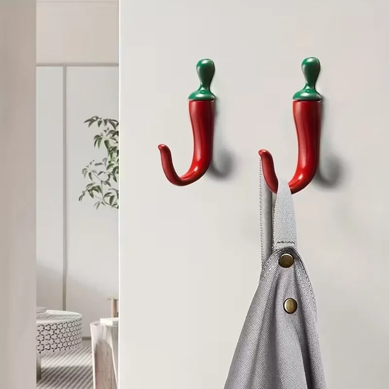 Home Bathroom Decor - 10PC Pepper Shaped Wall Hooks Red