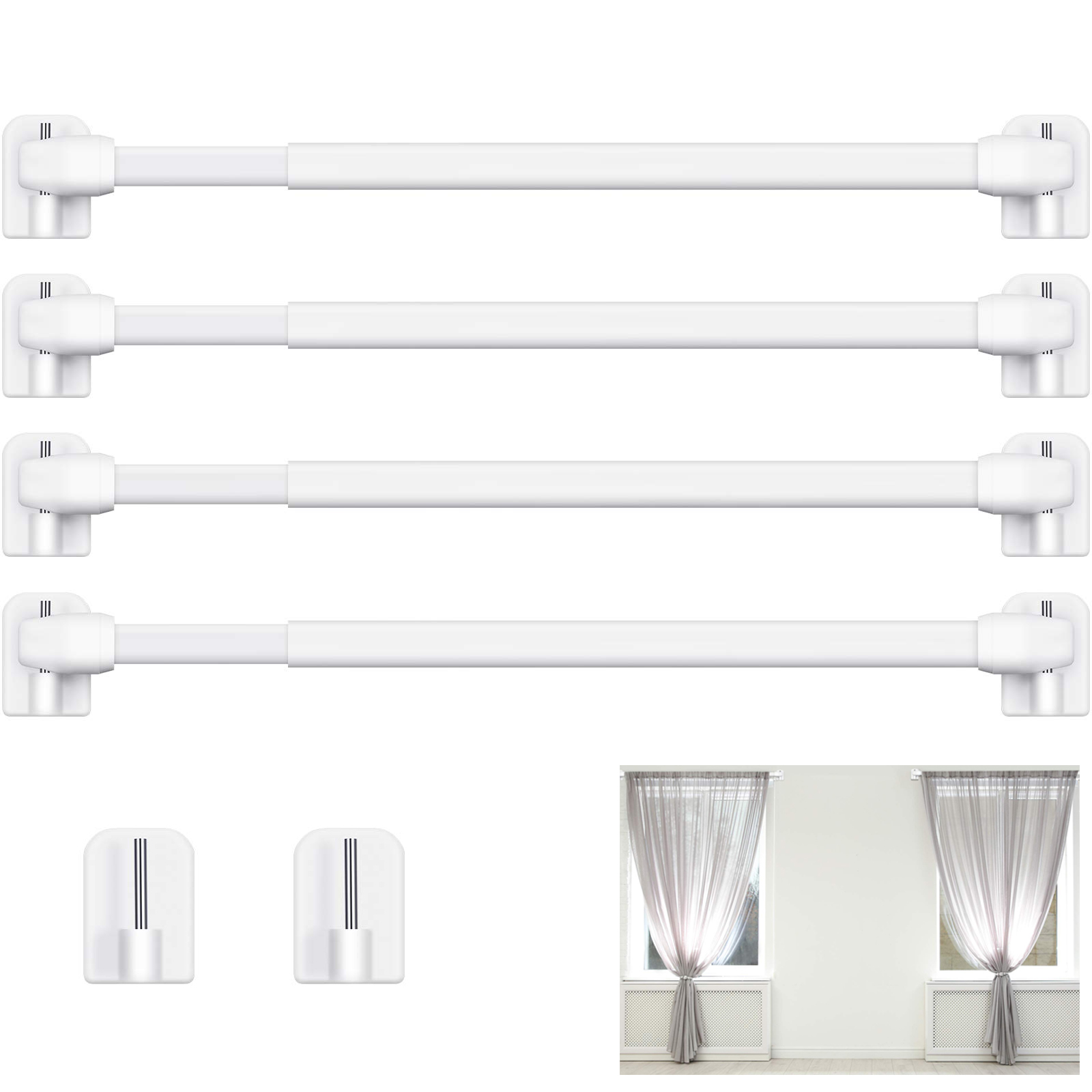4Pcs Adjustable Curtain Rod Ba - Shower Curtain Liner 评论和价格