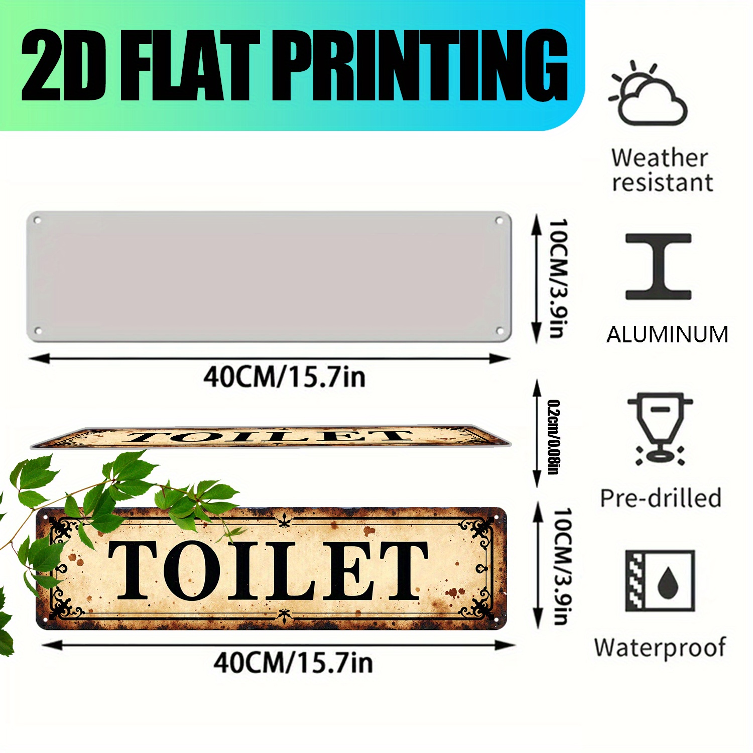 2D Flat, Vintage Aluminum Wall - Home Bathroom Decor 评论和价格