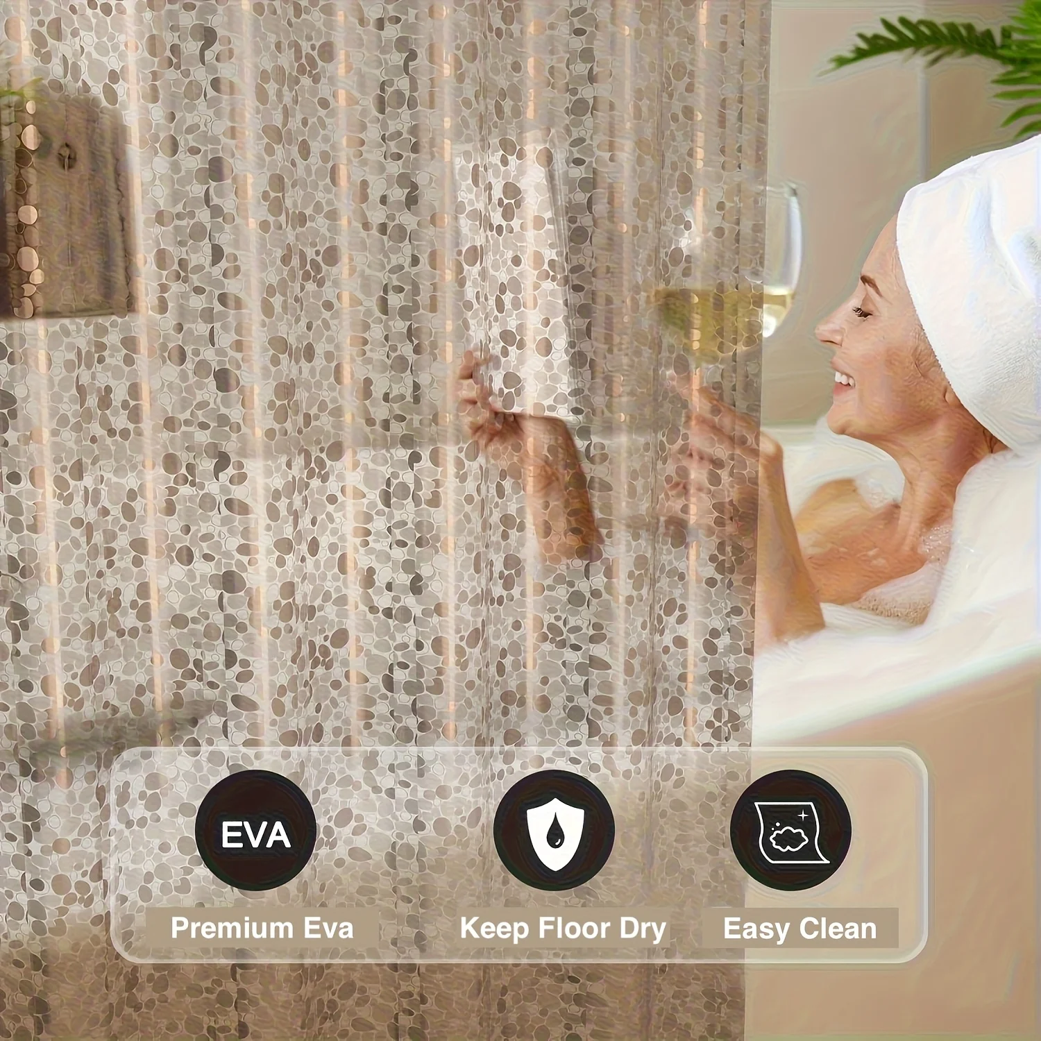 3D Pebble Design Shower Curtai - Shower Curtain Liner 评论和价格