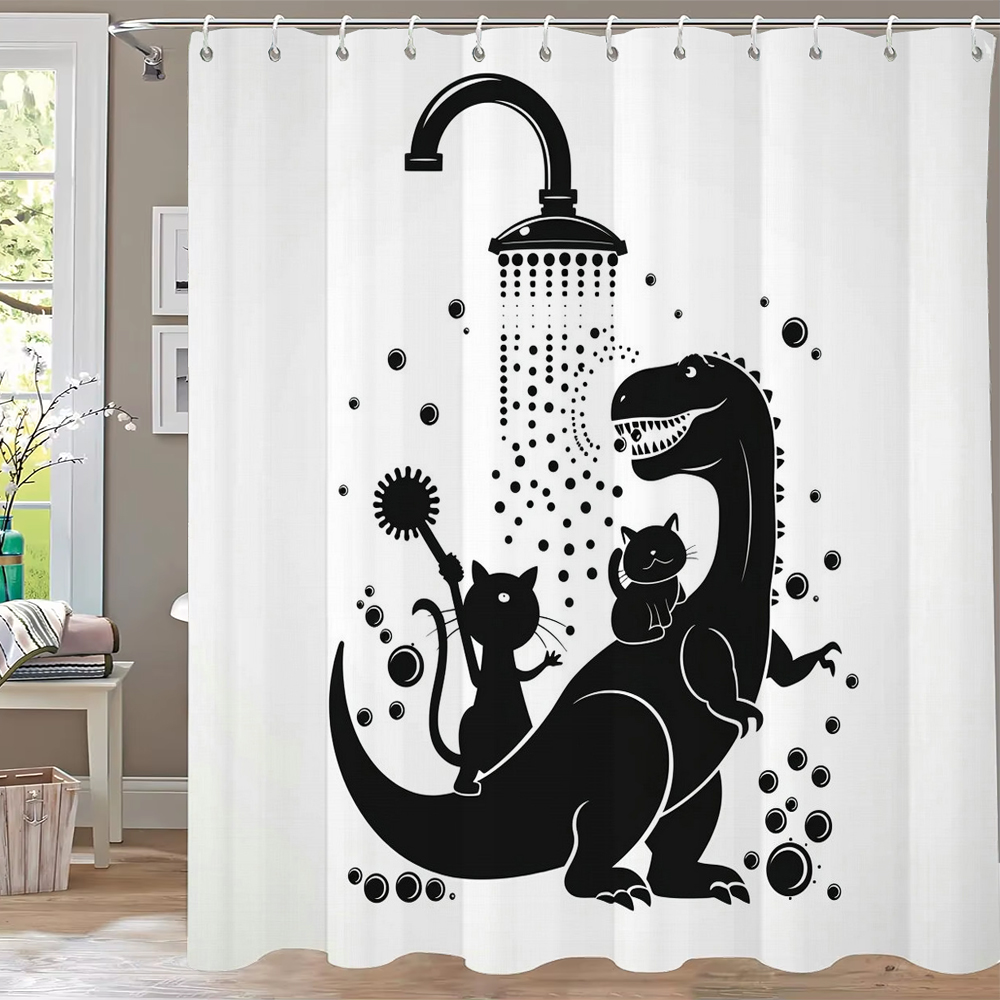 Funny Bathing Dinosaur Shower  - Shower Curtain Liner 评论和价格