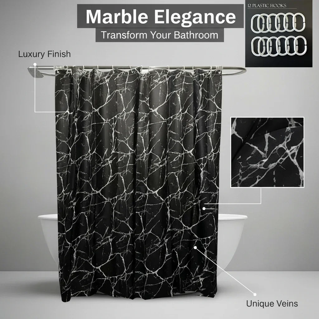 Stylish Black Marble Shower Cu - Shower Curtain Liner 评论和价格