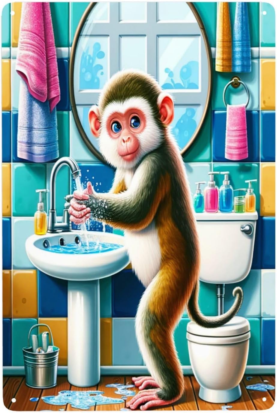 Whimsical Monkey Handwashing P - Home Goods Bathroom Decor 评论和价格