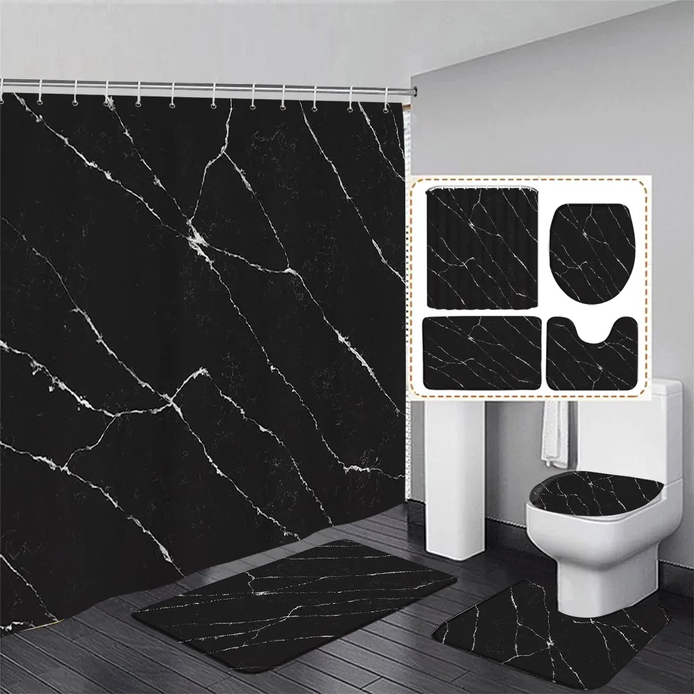 Black Marble Shower Curtain Se - Shower Curtain Liner 评论和价格