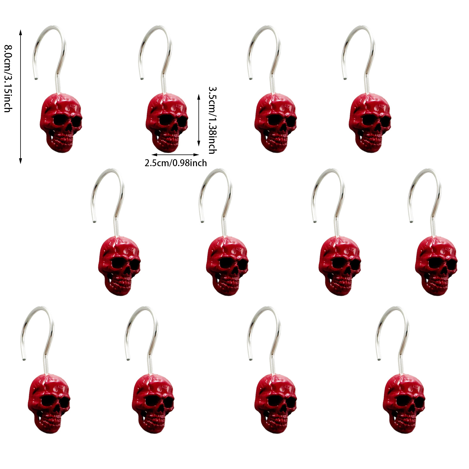 12Pcs Red Skull Shower Curtain - Home Center Bathroom Accessories 评论和价格