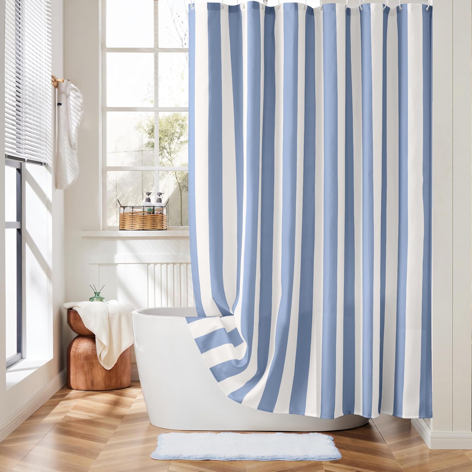 Modern Blue White Striped Show - Shower Curtain Liner 评论和价格