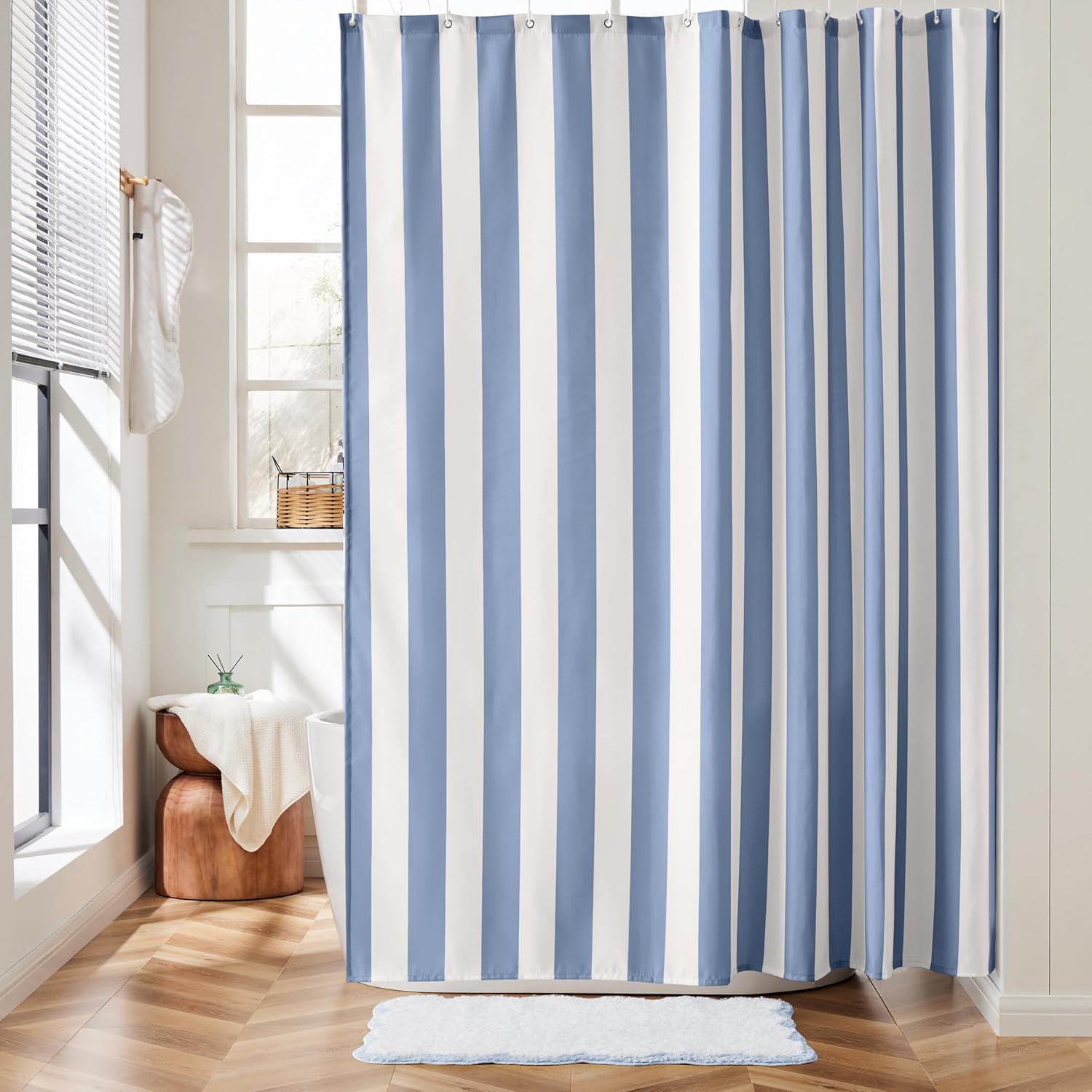 Modern Blue White Striped Show - Shower Curtain Liner 评论和价格